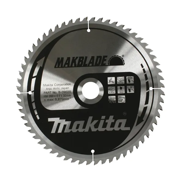 Medžio pjovimo diskas Makblade, 260 x 2,3 x 30 mm, 60 dantų, 5°, TCT-0