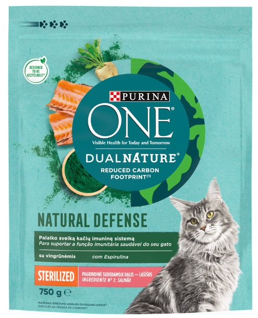 Sausas ėdalas katėms ONE Dual Nature Sterilized, su lašiša, 750 g