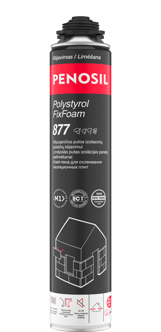 Penosil Polystyrol FixFoam 877 klijuojančios putos izoliacinių plokščių klijavimui 750ml