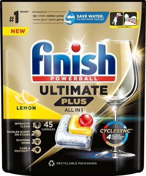 Indaplovių kapsulės FINISH Powerball Ultimate Plus Lemon, 45 vnt