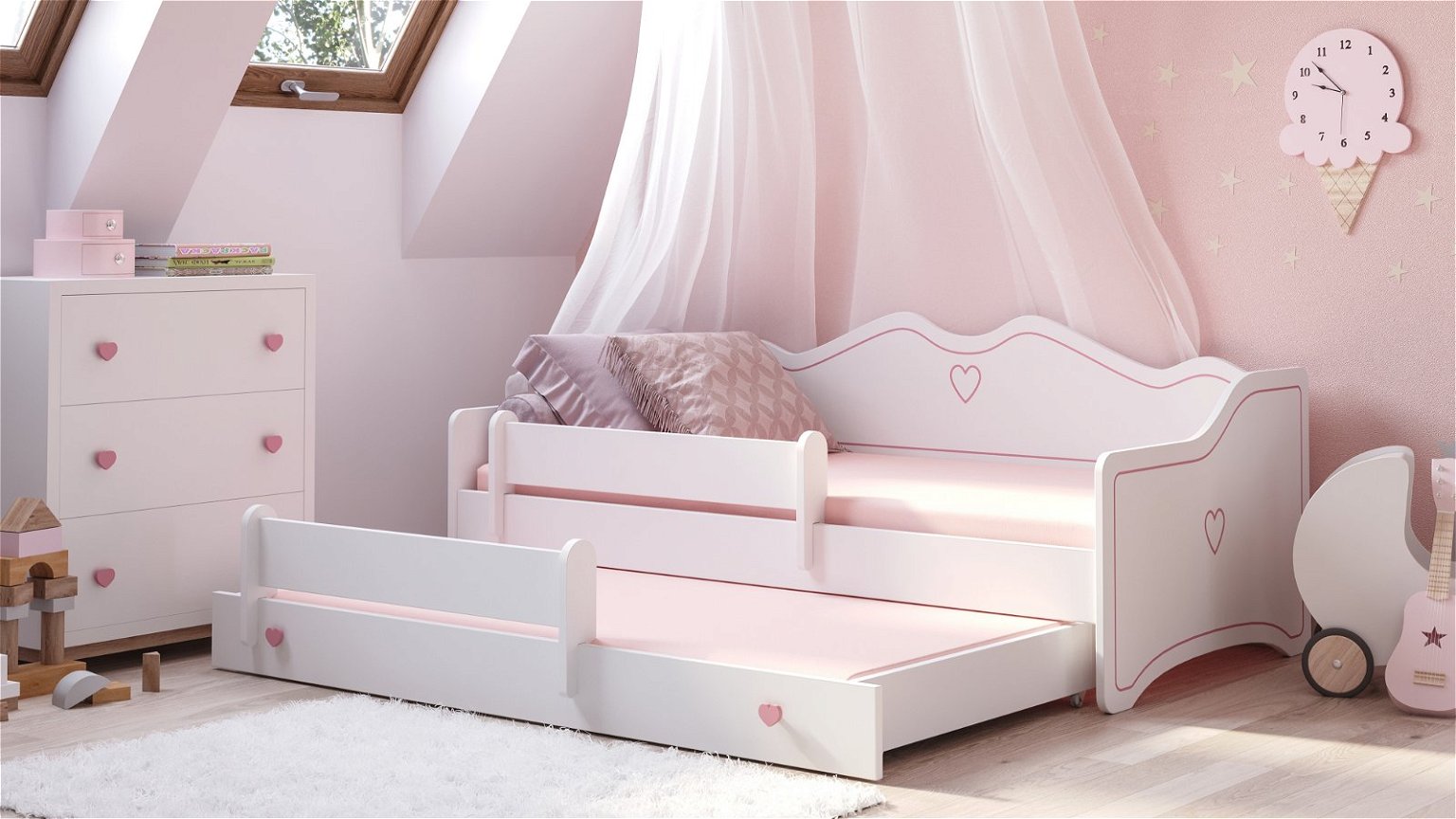 Vaikiška lova EMMA Pink, 160x80 cm, balta - 2