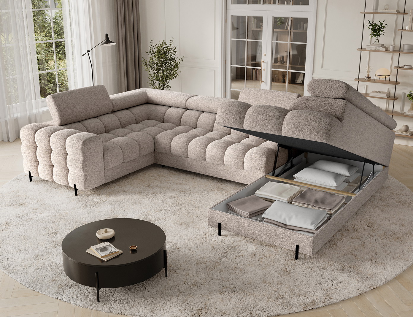 Kampinė sofa Fectory, smėlio sp., 205 x 346 cm x 93 cm - 6