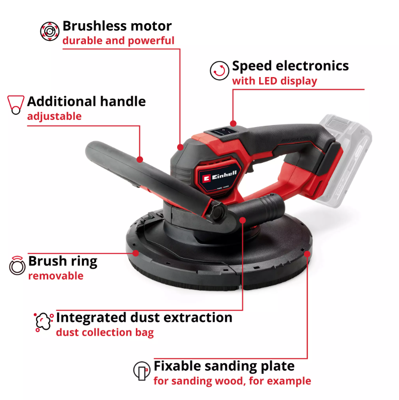 Akumuliatorinis sienų šlifuoklis EINHELL TP-DWS 18/225 Li BL Solo, 18 V, 225 mm, be akumuliatoriaus-1