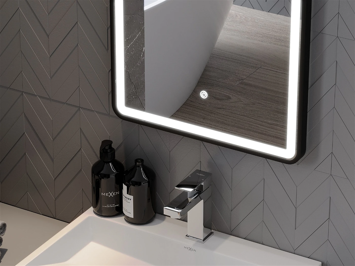 Vonios veidrodis Mexen Coro Black su LED apšvietimu ir šildymo kilimėliu, 45 x 120 cm - 5
