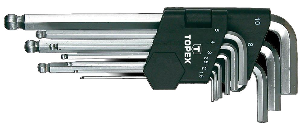 Šešiakampių raktų komplektas TOPEX, 1,5-10 mm, suapvalintu galu, HEX tipo, trumpi, 9 vnt.