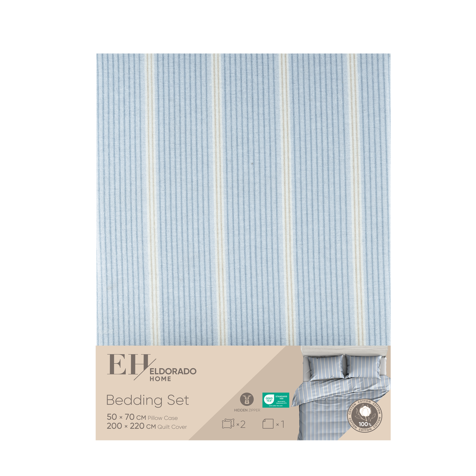 Flanelinės patalynės kompl. ELDORADO HOME, 3-jų diz., 200x220cm, 2x50x70cm, 100% medv. - 3