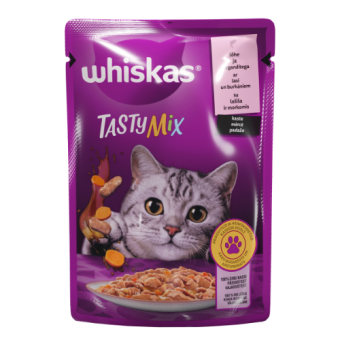 Konservuotas ėdalas katėms WHISKAS Tasty Mix, su lašiša ir morkomis, 85 g