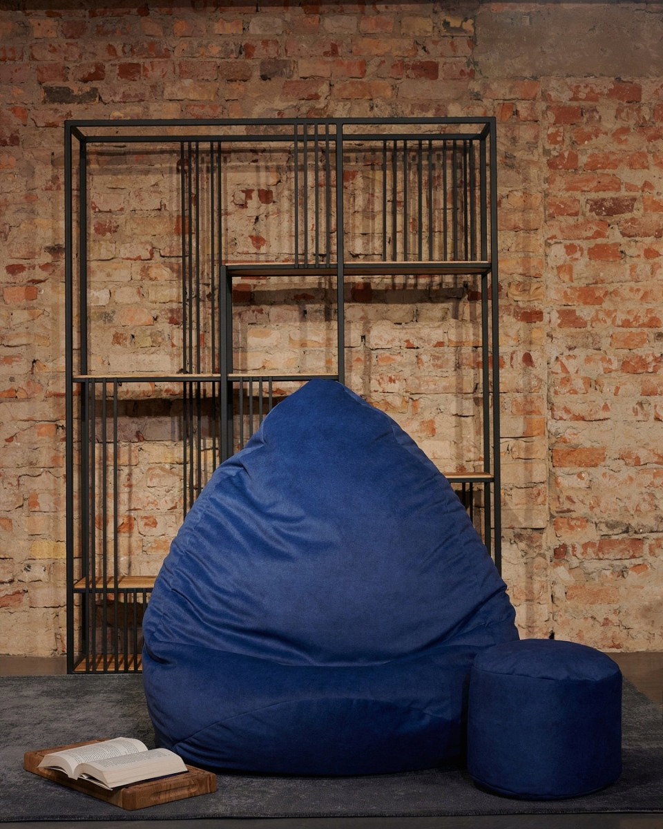 Sėdmaišis su pufu Mega Premium Cloud Velour XXL, 100x130 cm, jūros mėlynas-1