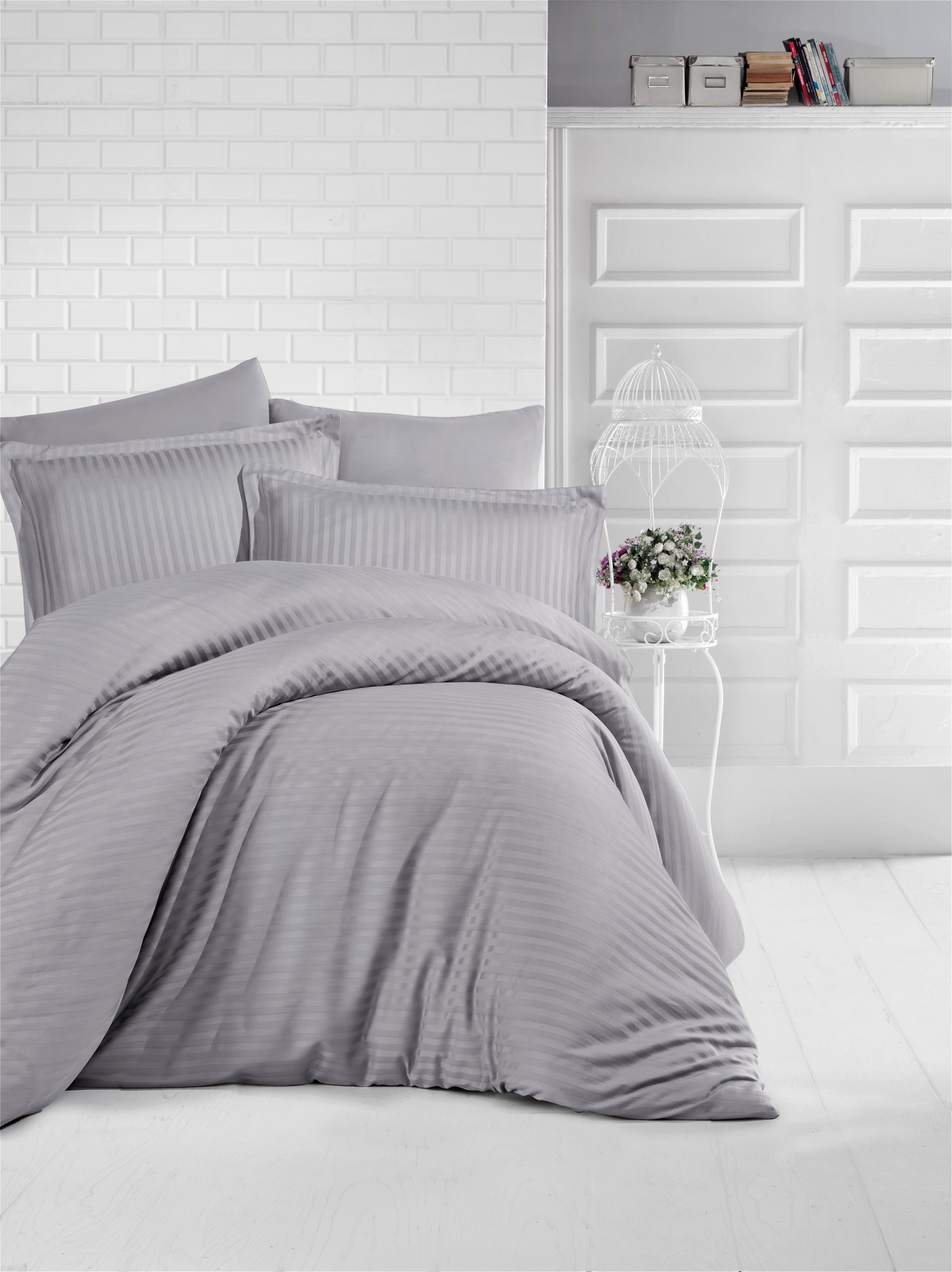 Satininės patalynės kompl. CREYA STRIPE, pilkos sp., 150x200cm, 2x50x70cm, 2x70x70cm,100% medv.-0