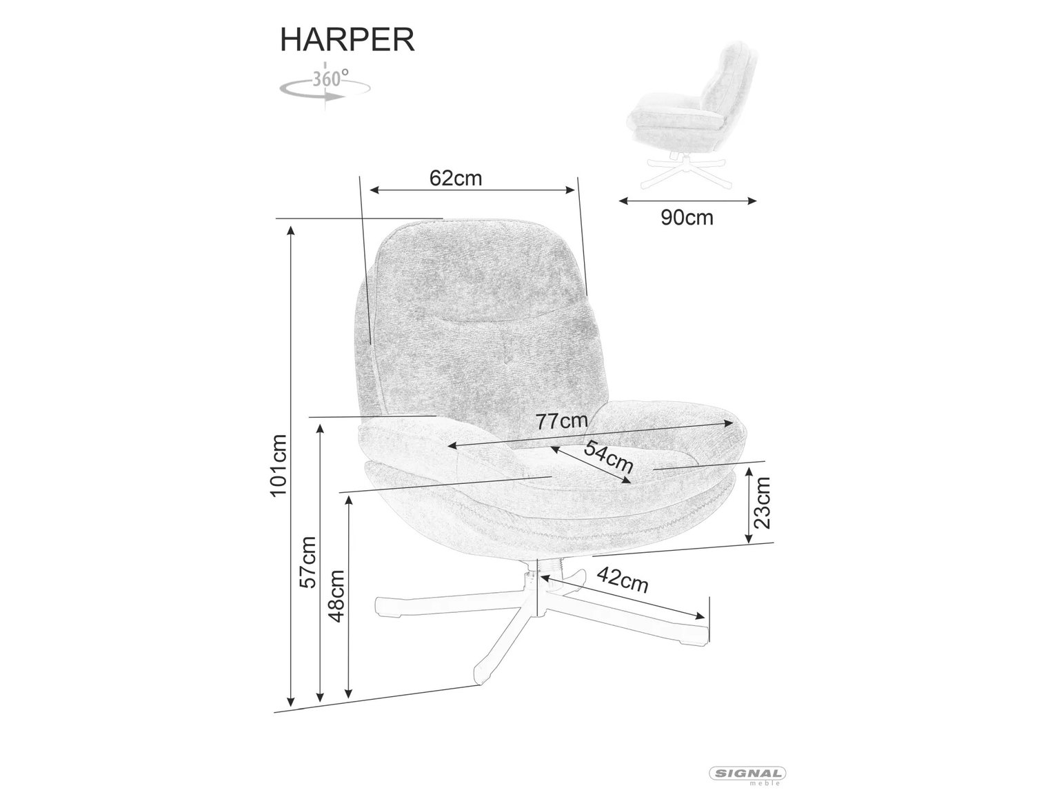 Fotelis Harper, kreminis - 5