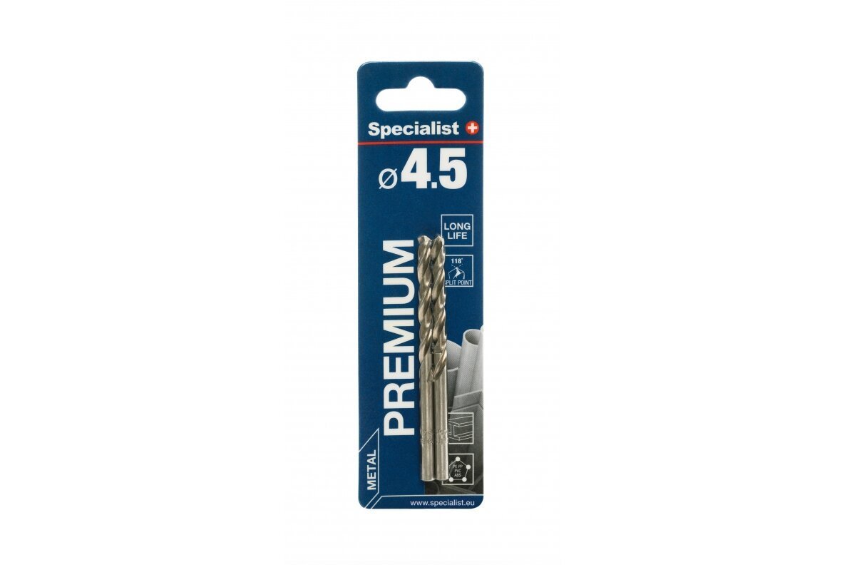Metalo grąžtas SPECIALIST+ Premium, 4,5 mm, HSS, 2 vnt. - 1