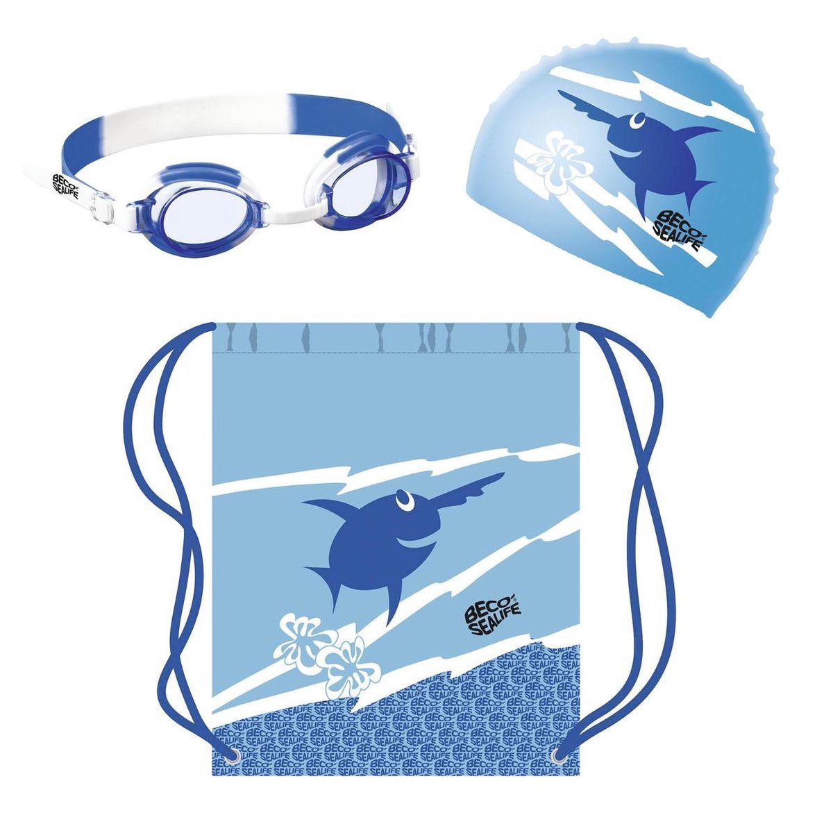Plaukimo rinkinys BECO, mėlynos sp., akiniai, kepurelė, krepšys - 2