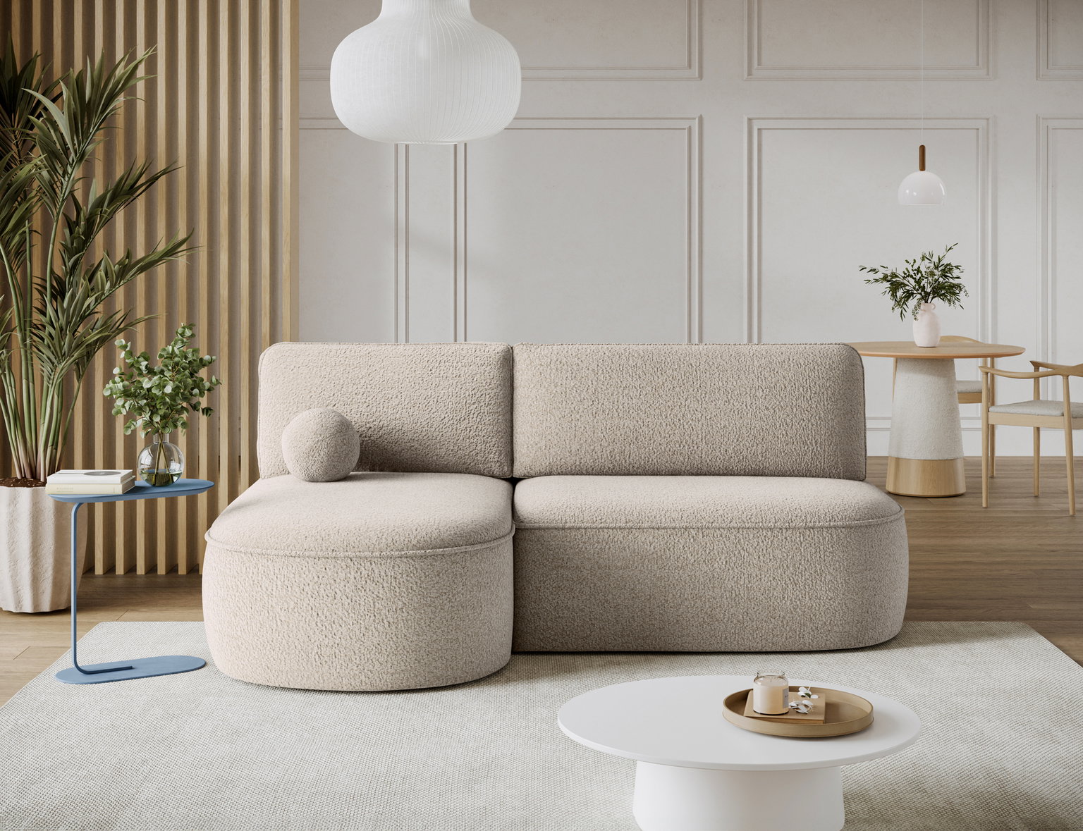 Kampinė sofa - lova Livosa Royal 18, smėlio sp., kairinė, 144 x 220 cm x 93 cm-1
