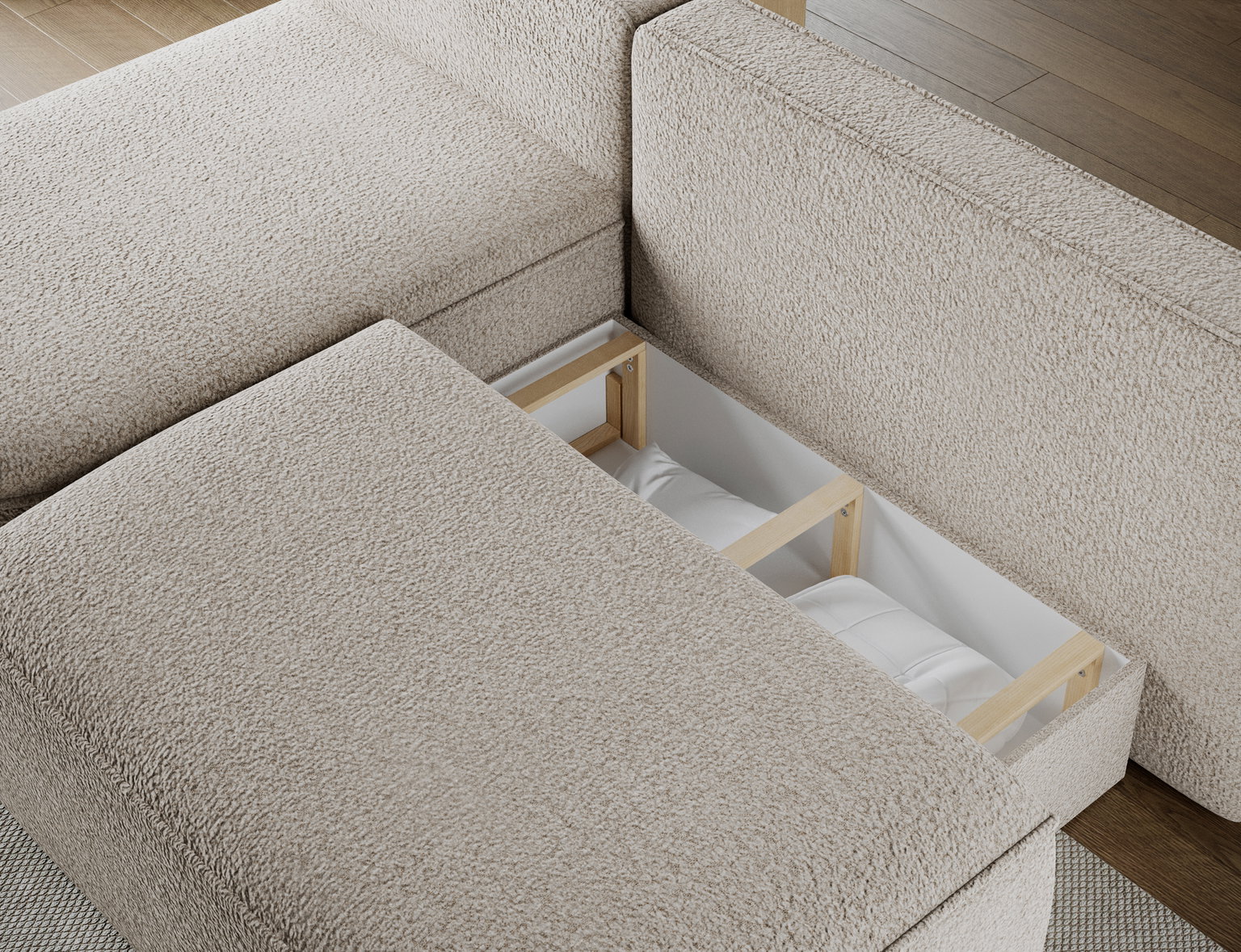 Kampinė sofa - lova Livosa Royal 18, smėlio sp., kairinė, 144 x 220 cm x 93 cm - 7