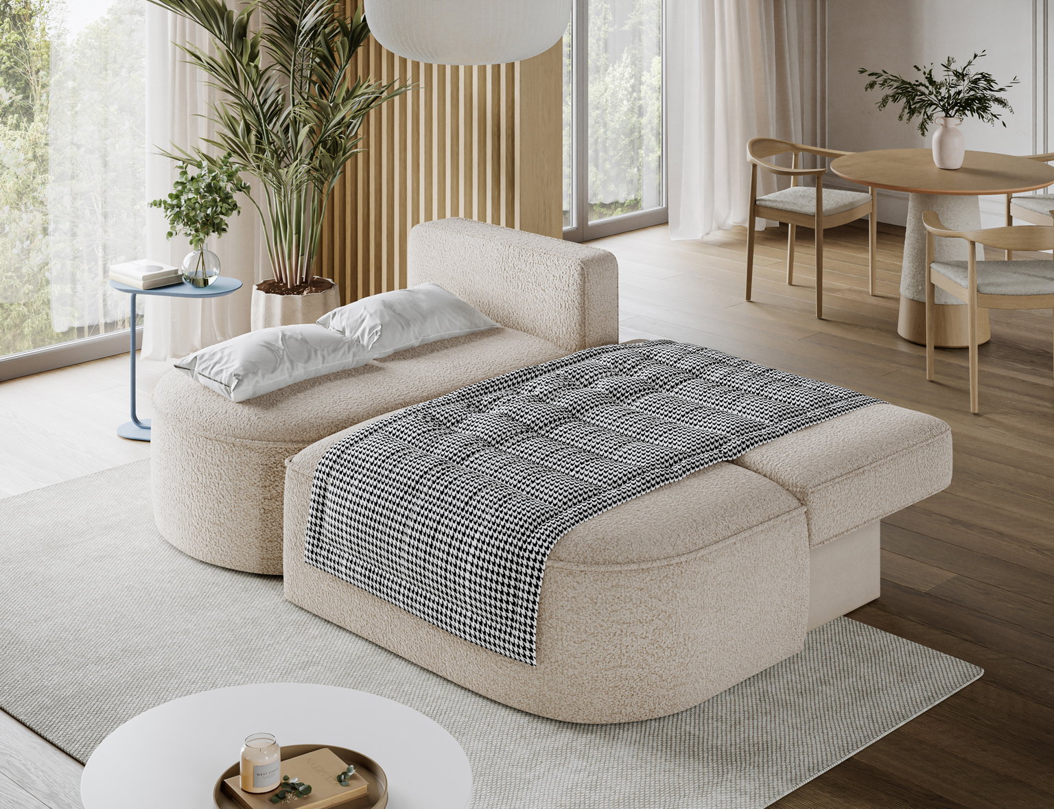 Kampinė sofa - lova Livosa Royal 18, smėlio sp., kairinė, 144 x 220 cm x 93 cm - 6