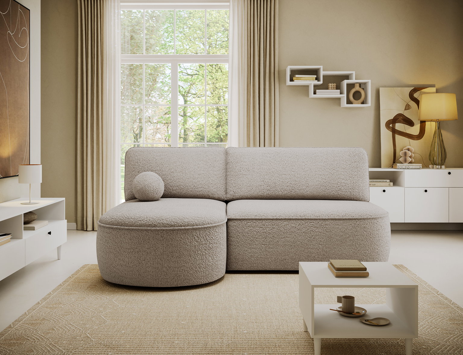 Kampinė sofa - lova Livosa Royal 18, smėlio sp., kairinė, 144 x 220 cm x 93 cm - 5
