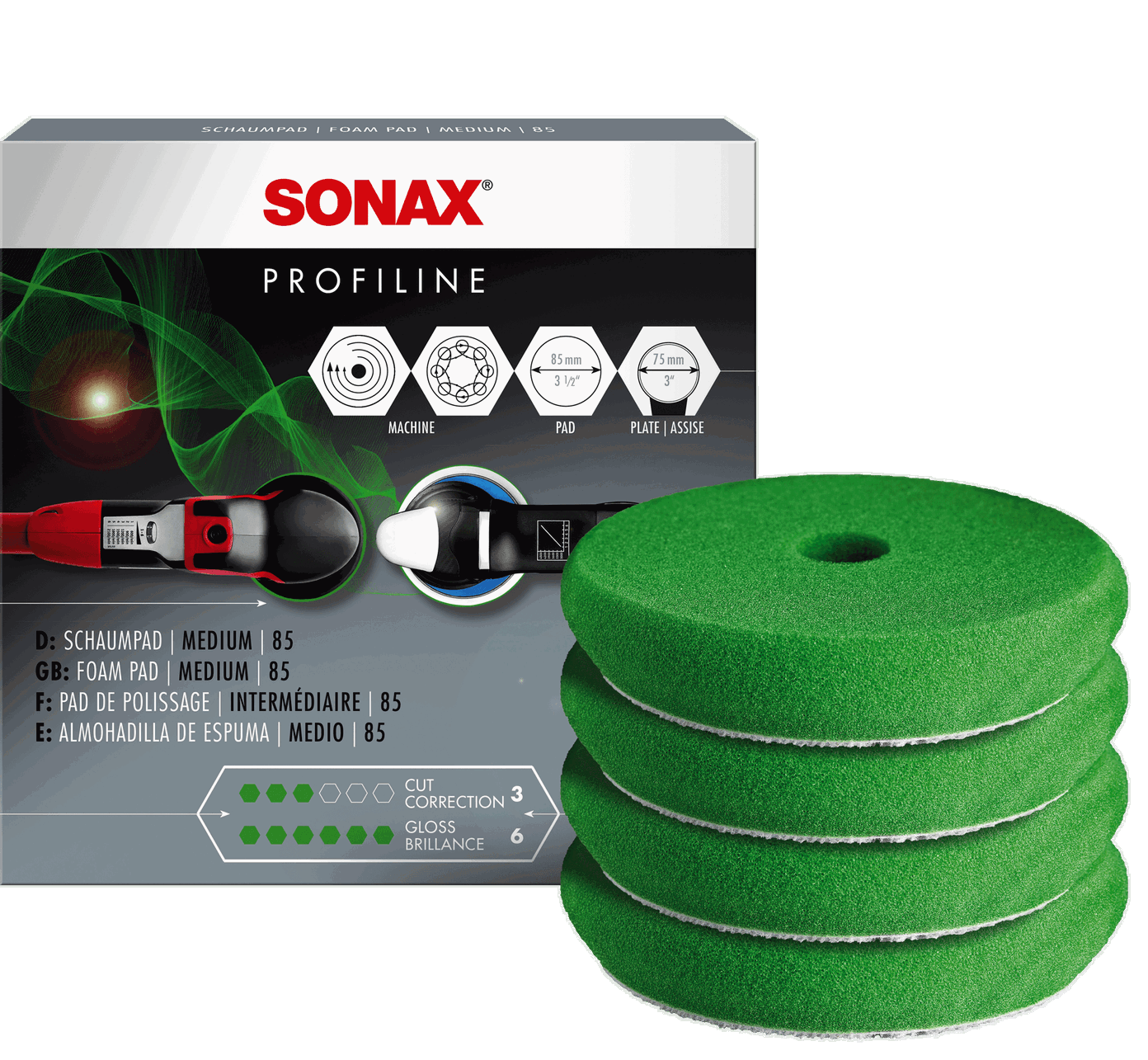 Vidutinio kietumo poliravimo padas SONAX, 85mm, 4vnt - 1