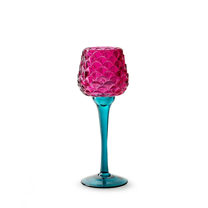 Stiklinė žvakidė JODECO LAMP, rožinės/žalsvos sp., 8 x 22 cm-0