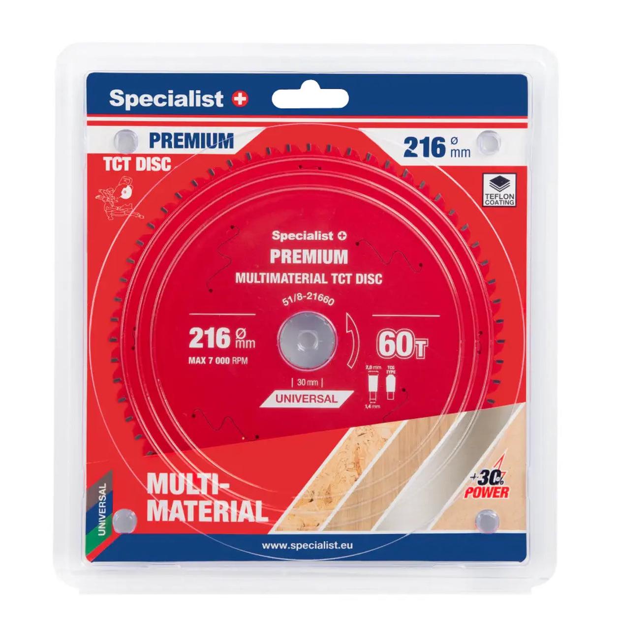 Universalus pjovimo diskas SPECIALIST+ Premium, 216 x 2,0 x 30 mm, 60 dantų, 0°, TCT, staklėms-0