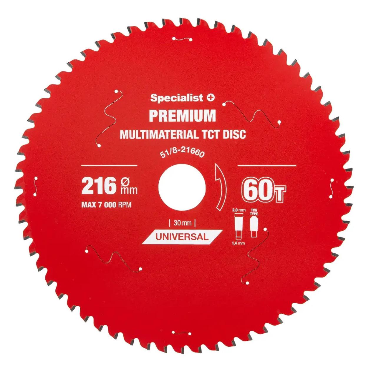Universalus pjovimo diskas SPECIALIST+ Premium, 216 x 2,0 x 30 mm, 60 dantų, 0°, TCT, staklėms-1