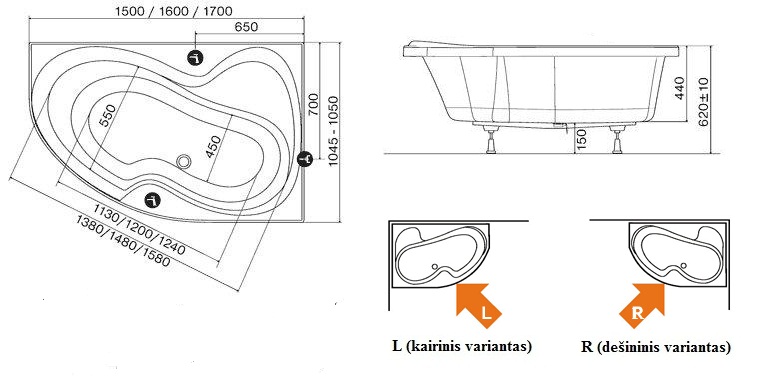 Akrilinė vonia Ravak ROSA II 150x105cm, dešinė, baltos sp.-1