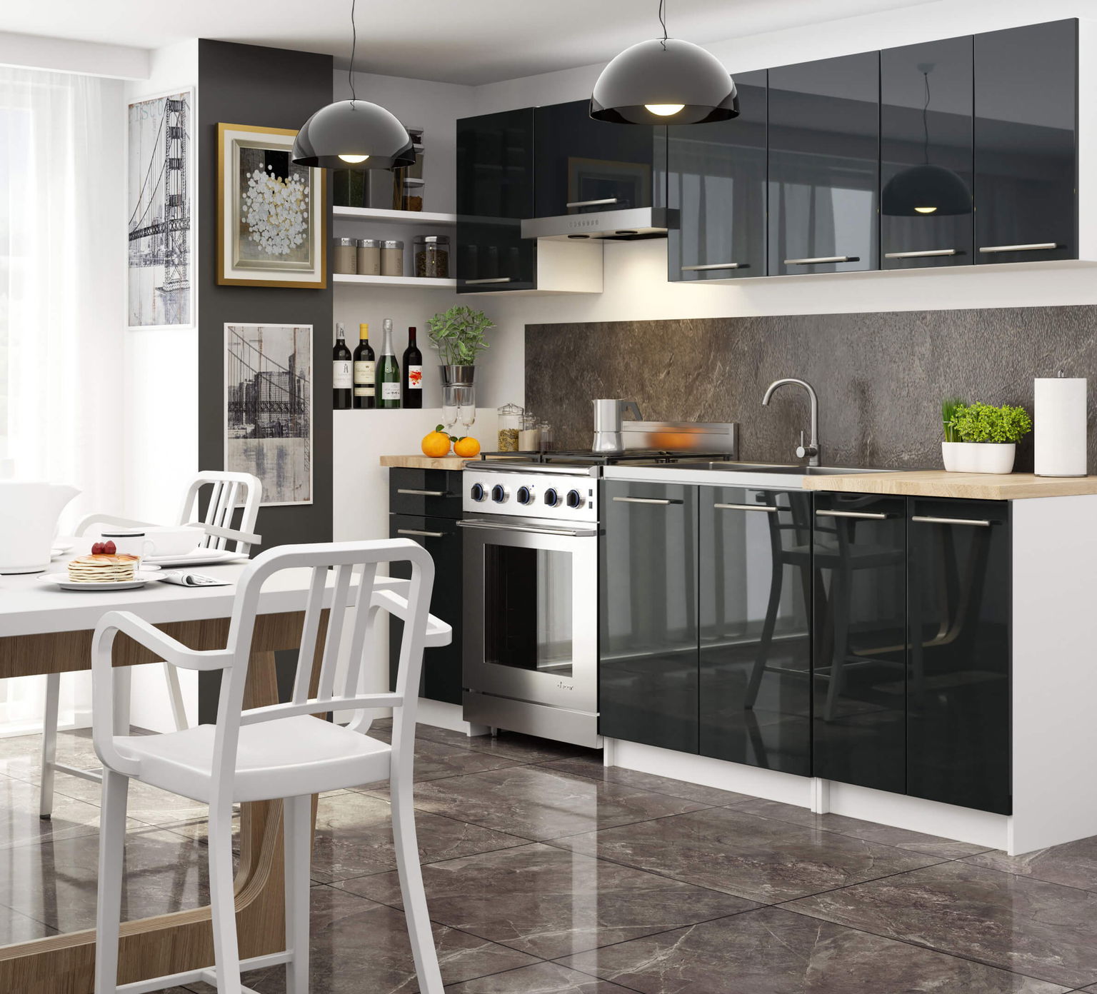 Virtuvės spintelė OLIVIA S 80 cm, balta/juoda - 6