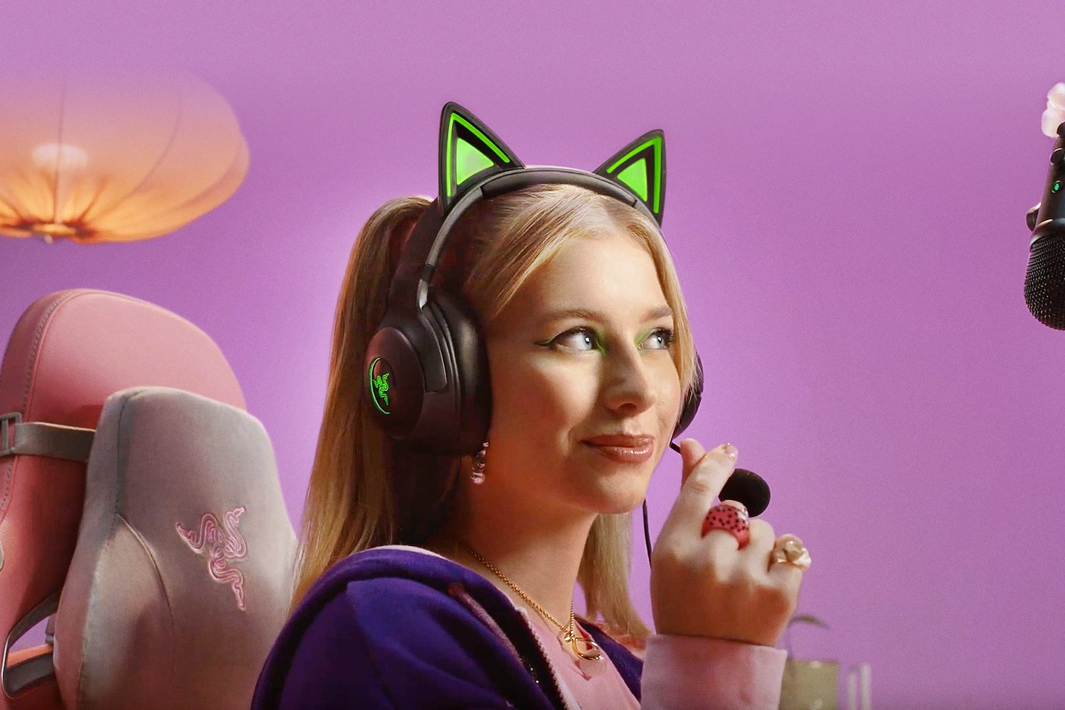 Laidinės žaidimų ausinės Razer Kraken Kitty V2, juodos/žalios - 6