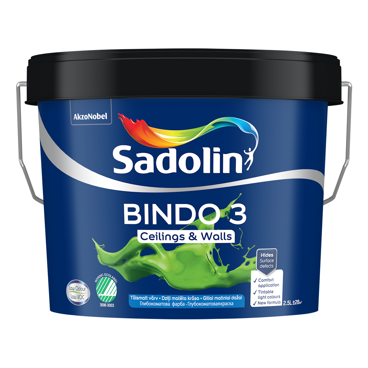 Lubų dažai SADOLIN BINDO 3, visiškai matiniai, baltos sp., BW bazė, 2,5 l-0