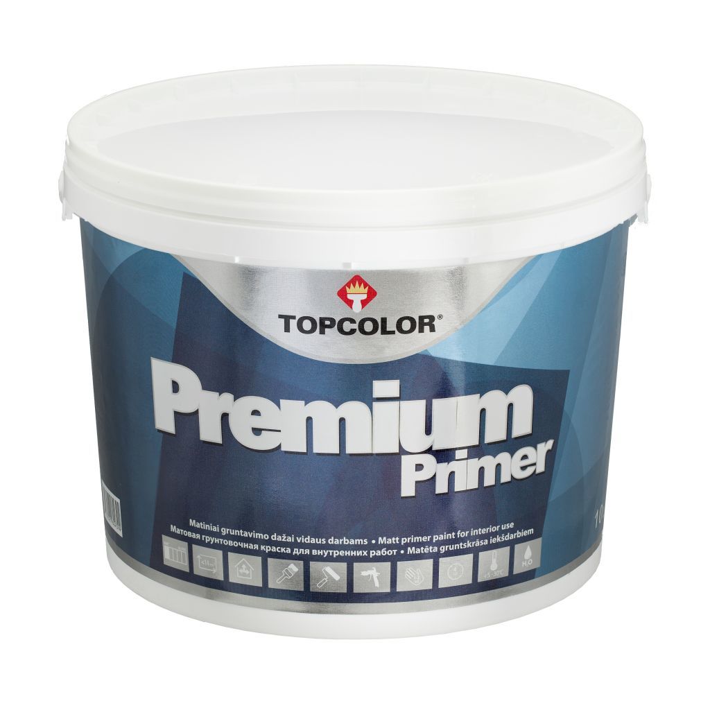 Gruntavimo dažai TOPCOLOR PREMIUM PRIMER, matiniai, baltos sp., 10 l-0