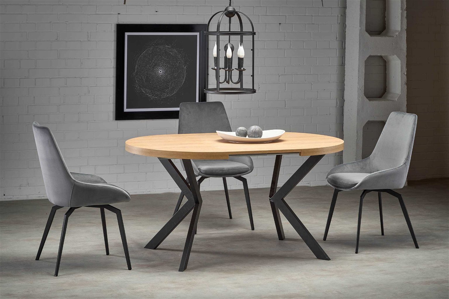 Išskleidžiamas valgomojo stalas PERONI, 100-250x100x75 cm, ąžuolo/juoda