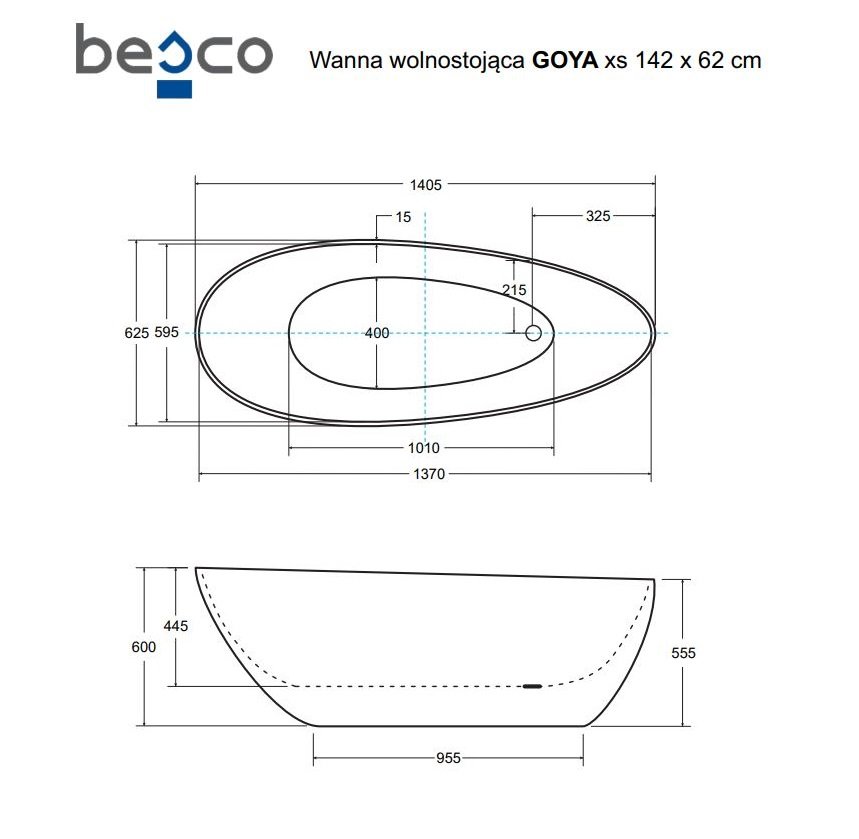 Vonia Besco Goya Black&White XS 140, su Klik-klak White valomu iš viršaus - 6