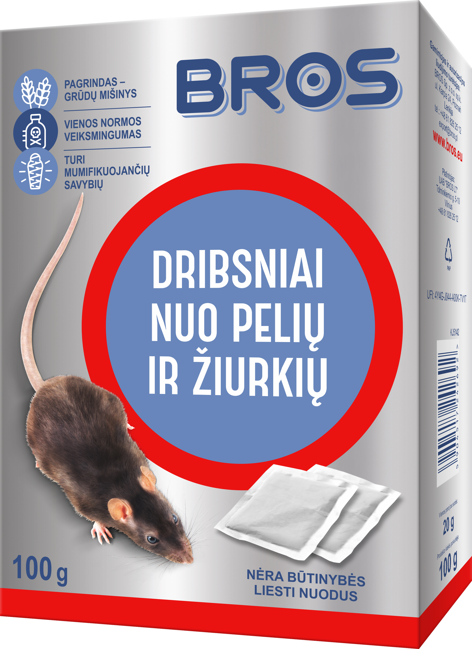 Dribsniai nuo pelių ir žiurkių BROS, 50g-0