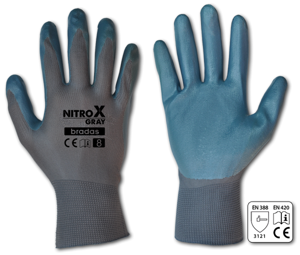 Sodo ir darbo pirštinės Bradas NITROX GRAY, 9 dydis, 6 vnt. - 1