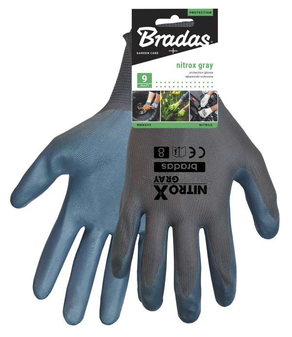 Sodo ir darbo pirštinės Bradas NITROX GRAY, 9 dydis, 6 vnt. - 2