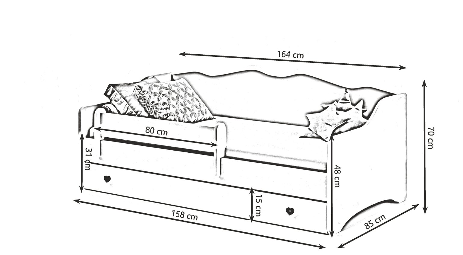 Vaikiška lova su stalčiumi Emma Grey, 160x80 cm - 3