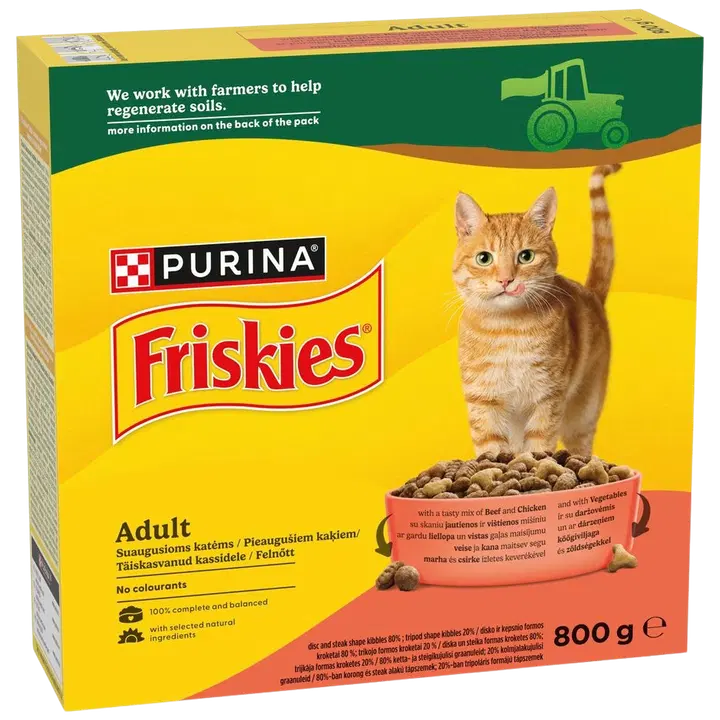 Sausas ėdalas katėms FRISKIES, su vištiena, jautiena ir daržovėmis, 800 g