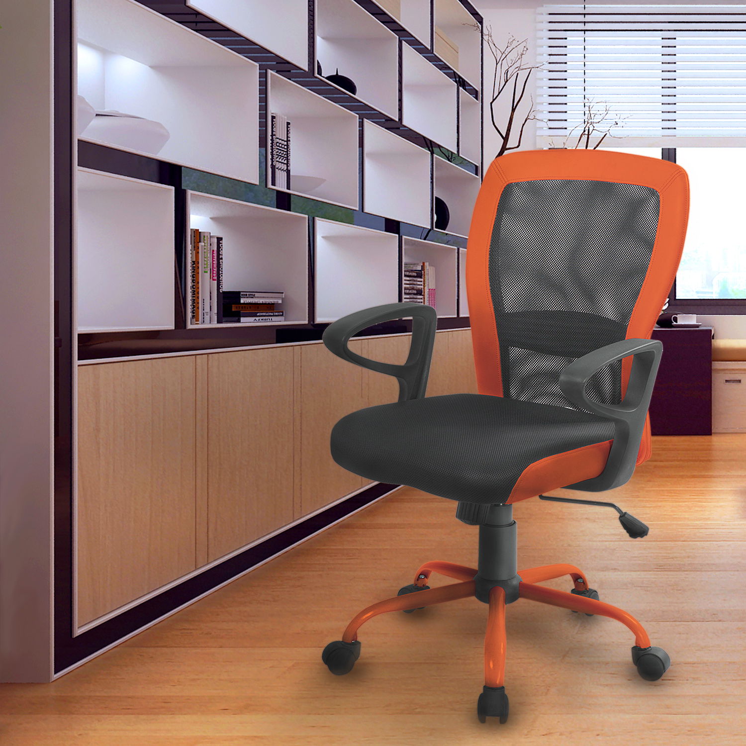 Biuro kėdė LENO, 60x57x91-98,5 cm, pilka/oranžinė-1