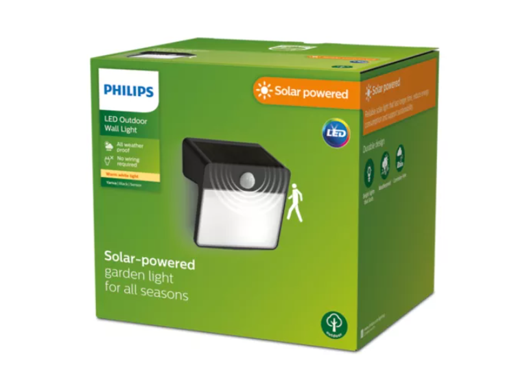 Sieninis LED lauko šviestuvas PHILIPS YARIXA įkraunamas saule 2,2W 2700K 250lm su davikliu-1