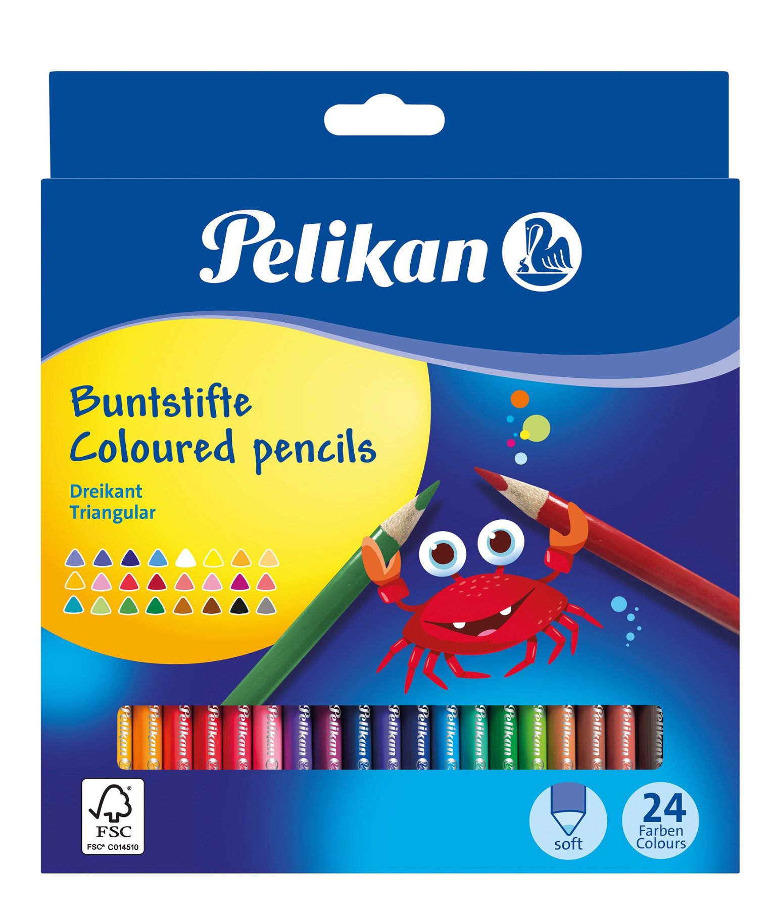 Spalvoti pieštukai, trikampiai, 24 spalvų