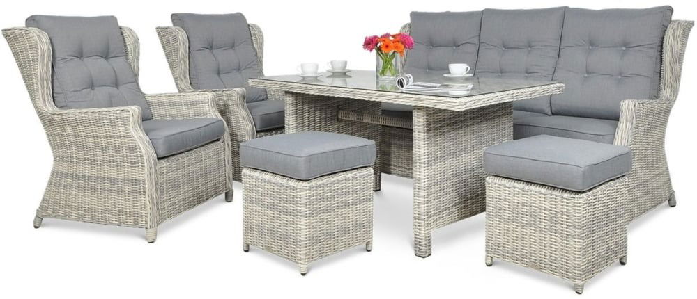 Lauko baldų komplektas TRIVENTO DINING 3 + su pufais, White Grey-0