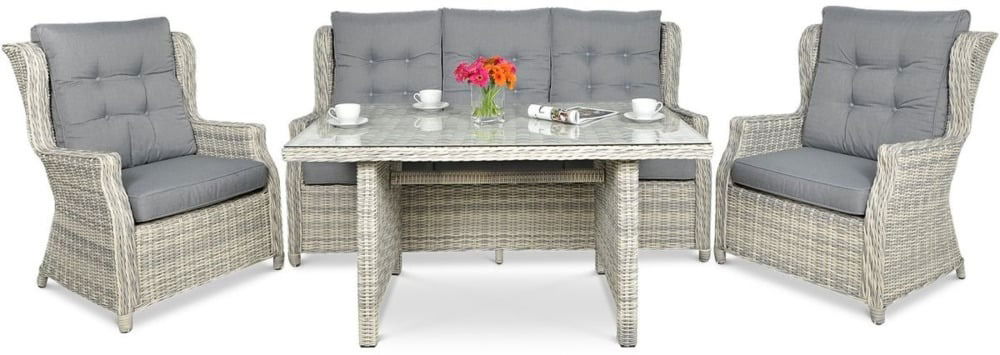 Lauko baldų komplektas TRIVENTO DINING 3 + su pufais, White Grey-1