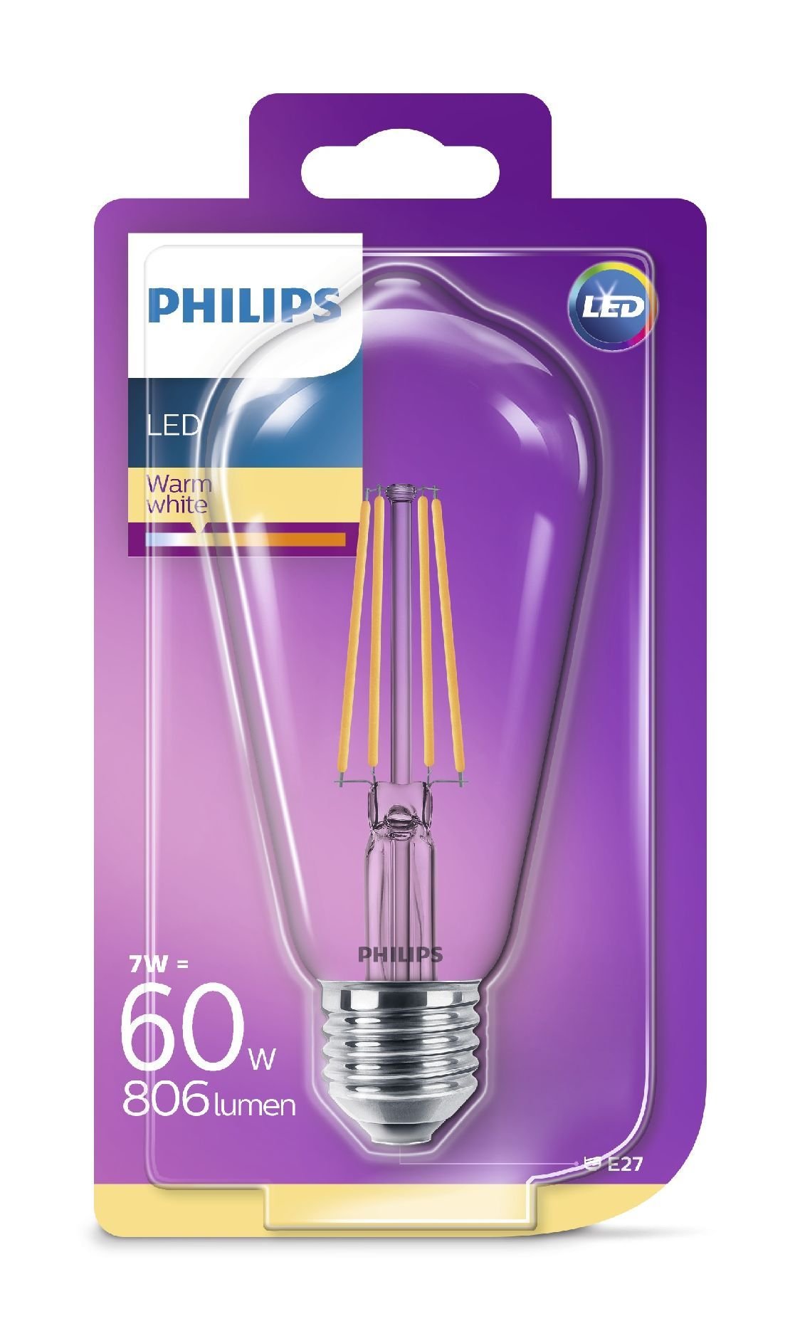 Šviesos diodų lemputė PHILIPS, ST65, 7 W, E27, 806 lm, 2700K - 2