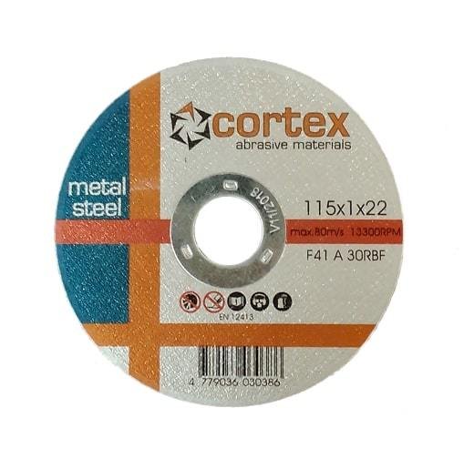 Metalo pjovimo diskas CORTEX, 115 x 1,0 x 22 mm, plienui