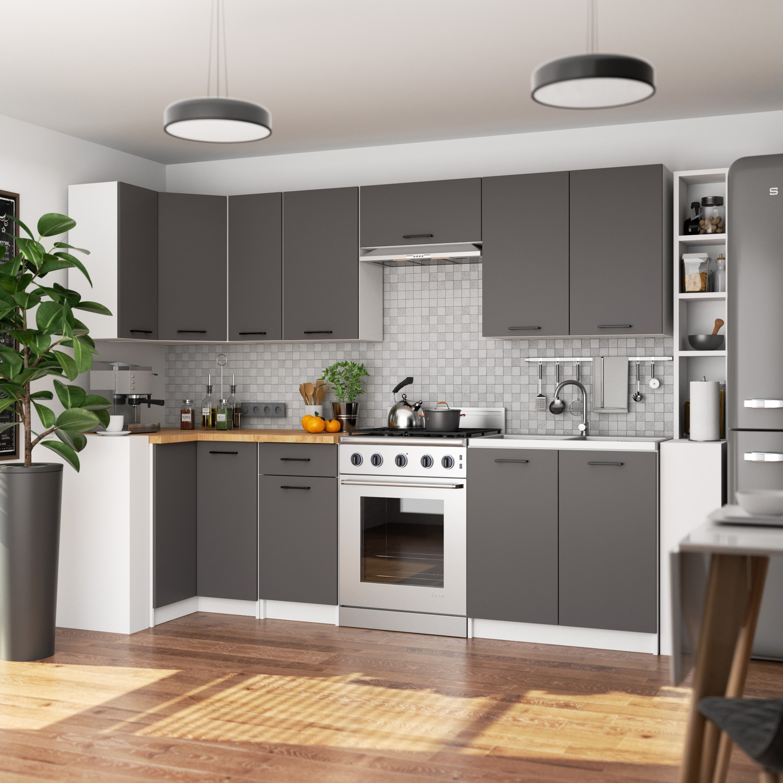 Pakabinama virtuvės spintelė OLIVIA W80 G2 H580, balta/grafito - 5