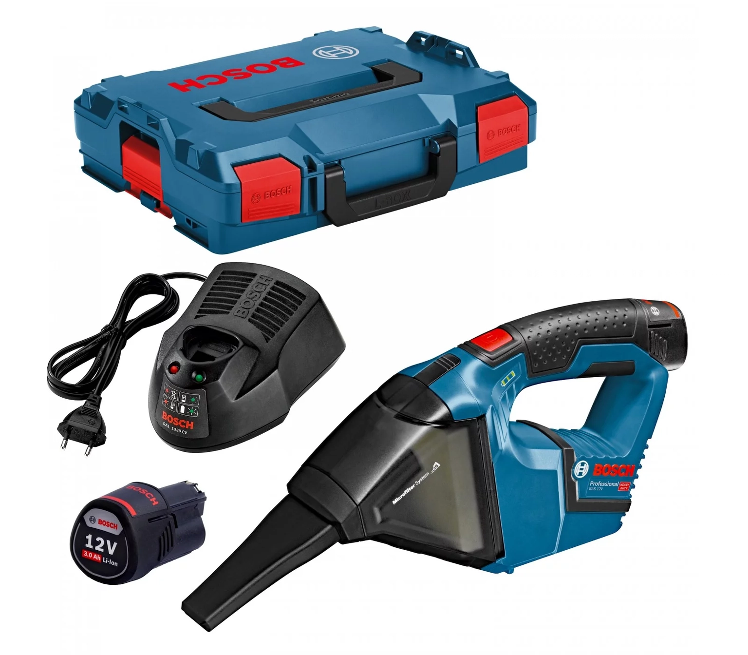 Akumuliatorinis rankinis dulkių siurblys BOSCH PRO GAS 12V (2x3.0Ah, L-BOXX) - 2