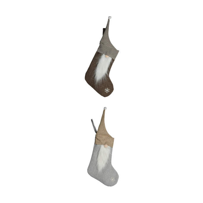 Kalėdinė kojinė XMAS GNOME, pilkos sp.,2 rūšys, 26 x 40 cm