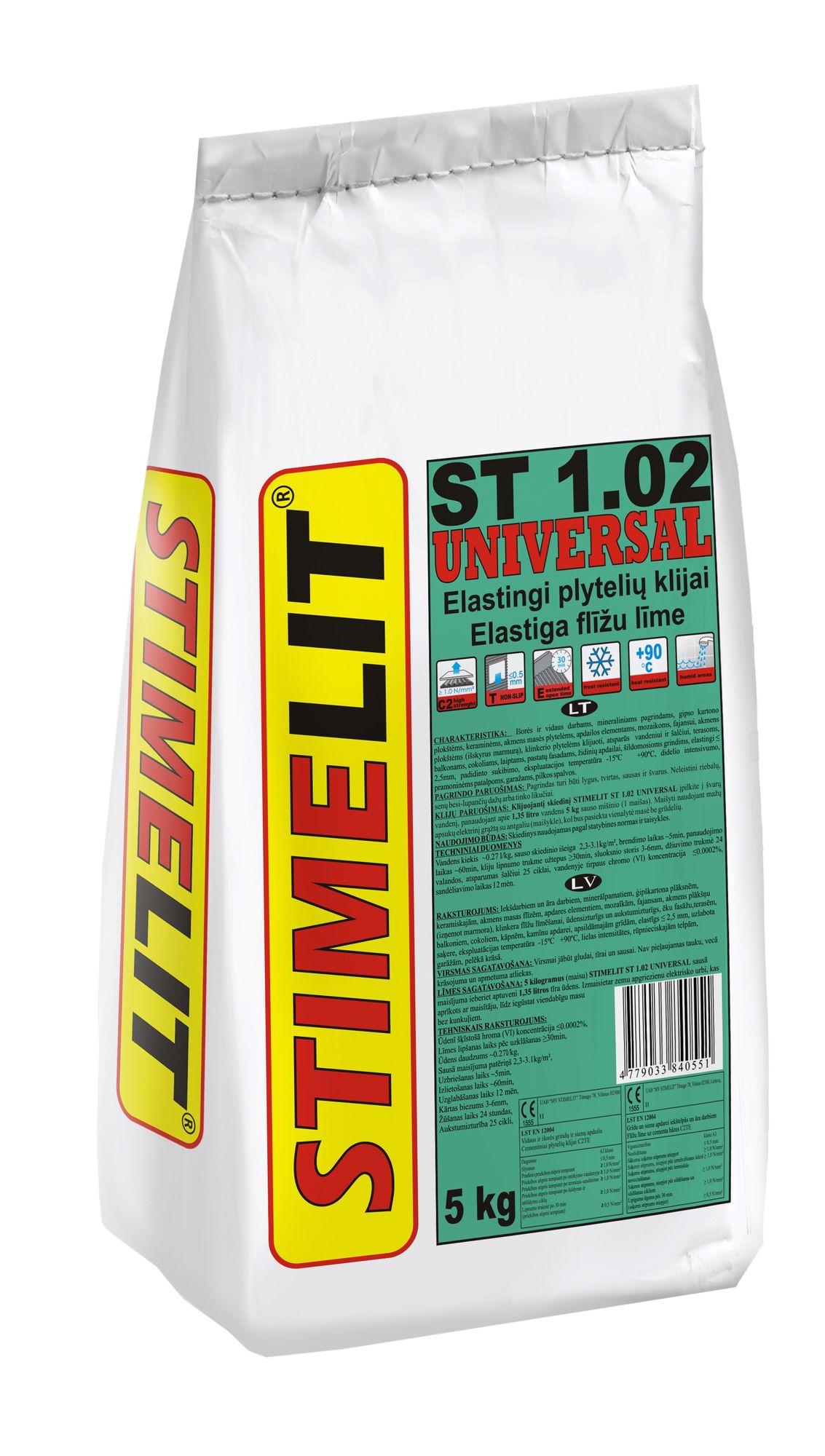 Plytelių klijai STIMELIT ST1.02 UNIVERSAL, padidinto elastingumo, 5 kg-0