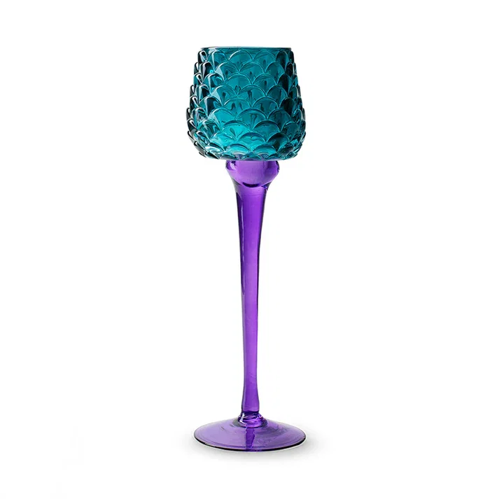 Stiklinė žvakidė JODECO LAMP, violetinės/žalsvos sp., 8 x 26 cm-0