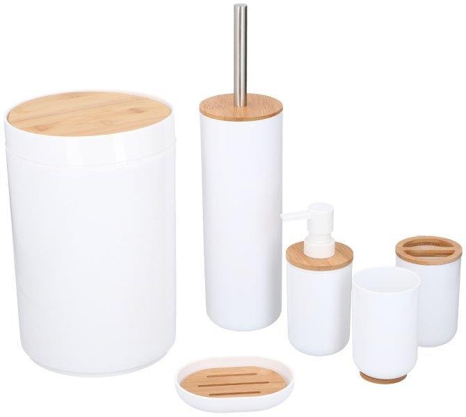 Vonios ir tualeto rinkinys ALPINA, 6 dalių, baltos sp., su bambuko imitacija