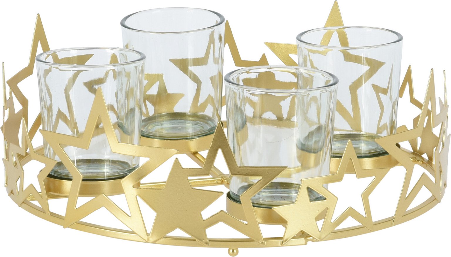 Stiklinė žvakidė STAR, 4 žvakėms, auksinės sp., 22,7 x 8 cm